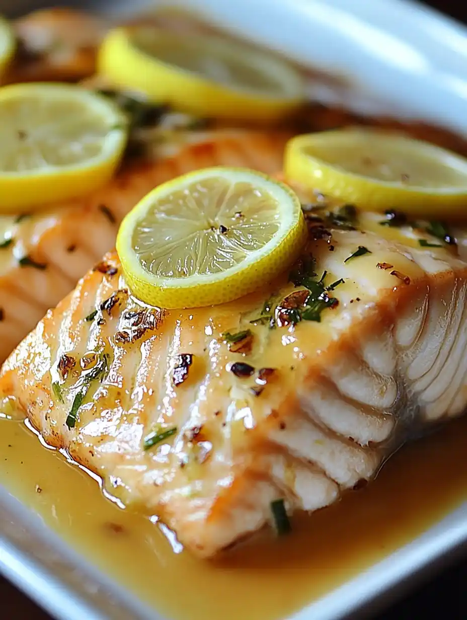 A beautifully cooked salmon fillet with fresh herbs and lemon slices, perfect for a healthy and flavorful meal.